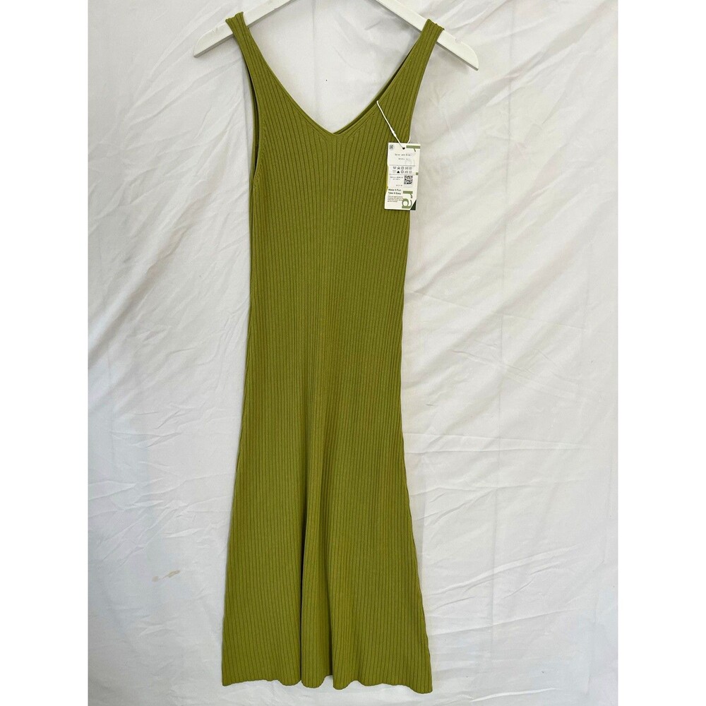 Women's Green Solid Ribbed Knit V-Neck Sleeveless Stretch Polyester Jumpsuit L